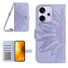 For OPPO Reno14 Pro 5G Global Skin Feel Sun Flower Embossed Flip Leather Phone Case with Lanyard(Purple) - 1