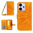 For OPPO Reno14 5G Global Skin Feel Sun Flower Embossed Flip Leather Phone Case with Lanyard(Yellow) - 1