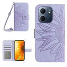 For OPPO A5x 4G Global / 5G Global Skin Feel Sun Flower Embossed Flip Leather Phone Case with Lanyard(Purple) - 1