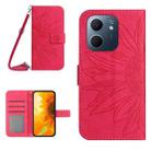 For OPPO A5x 4G Global / 5G Global Skin Feel Sun Flower Embossed Flip Leather Phone Case with Lanyard(Rose Red) - 1