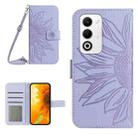 For OPPO A5 5G Global Skin Feel Sun Flower Embossed Flip Leather Phone Case with Lanyard(Purple) - 1