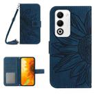 For OPPO A5 5G Global Skin Feel Sun Flower Embossed Flip Leather Phone Case with Lanyard(Inky Blue) - 1