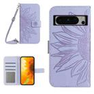 For Google Pixel 8 Pro Skin Feel Sun Flower Embossed Flip Leather Phone Case with Lanyard(Purple) - 1