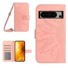 For Google Pixel 8 Pro Skin Feel Sun Flower Embossed Flip Leather Phone Case with Lanyard(Pink) - 1