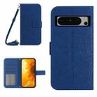 For Google Pixel 8 Pro Skin Feel Sun Flower Embossed Flip Leather Phone Case with Lanyard(Dark Blue) - 1