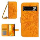 For Google Pixel 8 Pro Skin Feel Sun Flower Embossed Flip Leather Phone Case with Lanyard(Yellow) - 1