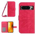 For Google Pixel 8 Pro Skin Feel Sun Flower Embossed Flip Leather Phone Case with Lanyard(Rose Red) - 1