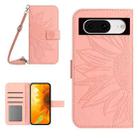 For Google Pixel 8 Skin Feel Sun Flower Embossed Flip Leather Phone Case with Lanyard(Pink) - 1