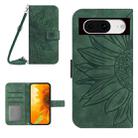 For Google Pixel 8 Skin Feel Sun Flower Embossed Flip Leather Phone Case with Lanyard(Green) - 1