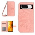 For Google Pixel 8a Skin Feel Sun Flower Embossed Flip Leather Phone Case with Lanyard(Pink) - 1