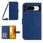 For Google Pixel 8a Skin Feel Sun Flower Embossed Flip Leather Phone Case with Lanyard(Dark Blue) - 1