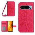 For Google Pixel 9 Pro Skin Feel Sun Flower Embossed Flip Leather Phone Case with Lanyard(Rose Red) - 1