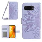 For Google Pixel 9a Skin Feel Sun Flower Embossed Flip Leather Phone Case with Lanyard(Purple) - 1