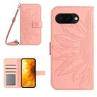 For Google Pixel 9a Skin Feel Sun Flower Embossed Flip Leather Phone Case with Lanyard(Pink) - 1