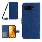 For Google Pixel 9a Skin Feel Sun Flower Embossed Flip Leather Phone Case with Lanyard(Dark Blue) - 1