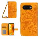 For Google Pixel 9a Skin Feel Sun Flower Embossed Flip Leather Phone Case with Lanyard(Yellow) - 1