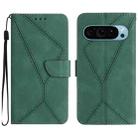 For Google Pixel 9 Pro XL Stitching Embossed Leather Phone Case(Green) - 1