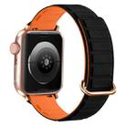 For Apple Watch Ultra 49mm Reverse Buckle Magnetic Silicone Watch Band(Rose Buckle Black Orange) - 1