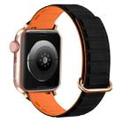 For Apple Watch 7 45mm Reverse Buckle Magnetic Silicone Watch Band(Rose Buckle Black Orange) - 1