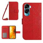 For Honor 90 Lite Skin Feel Sun Flower Pattern Leather Phone Case with Lanyard(Red) - 1