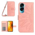 For Honor 90 Lite Skin Feel Sun Flower Pattern Leather Phone Case with Lanyard(Pink) - 1