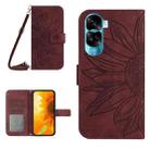 For Honor 90 Lite Skin Feel Sun Flower Pattern Leather Phone Case with Lanyard(Wine Red) - 1