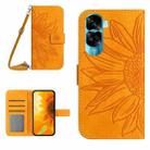 For Honor 90 Lite Skin Feel Sun Flower Pattern Leather Phone Case with Lanyard(Yellow) - 1