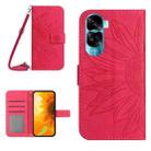 For Honor 90 Lite Skin Feel Sun Flower Pattern Leather Phone Case with Lanyard(Rose Red) - 1