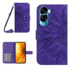 For Honor 90 Lite Skin Feel Sun Flower Pattern Leather Phone Case with Lanyard(Dark Purple) - 1