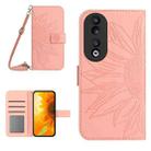 For Honor 90 Skin Feel Sun Flower Pattern Leather Phone Case with Lanyard(Pink) - 1