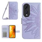 For Honor 90 Skin Feel Sun Flower Pattern Leather Phone Case with Lanyard(Purple) - 1