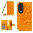 For Honor 90 Skin Feel Sun Flower Pattern Leather Phone Case with Lanyard(Yellow) - 1