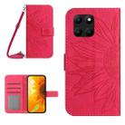 For Honor X6A Skin Feel Sun Flower Pattern Leather Phone Case with Lanyard(Rose Red) - 1