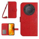 For Honor X9b Skin Feel Sun Flower Pattern Leather Phone Case with Lanyard(Red) - 1