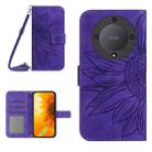 For Honor X9b Skin Feel Sun Flower Pattern Leather Phone Case with Lanyard(Dark Purple) - 1