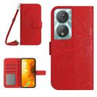 For Honor 90 Smart Skin Feel Sun Flower Pattern Leather Phone Case with Lanyard(Red) - 1