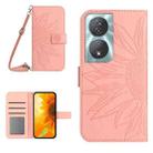 For Honor 90 Smart Skin Feel Sun Flower Pattern Leather Phone Case with Lanyard(Pink) - 1