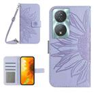 For Honor 90 Smart Skin Feel Sun Flower Pattern Leather Phone Case with Lanyard(Purple) - 1