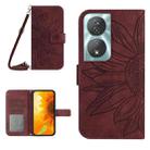 For Honor 90 Smart Skin Feel Sun Flower Pattern Leather Phone Case with Lanyard(Wine Red) - 1