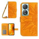 For Honor 90 Smart Skin Feel Sun Flower Pattern Leather Phone Case with Lanyard(Yellow) - 1