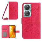 For Honor 90 Smart Skin Feel Sun Flower Pattern Leather Phone Case with Lanyard(Rose Red) - 1