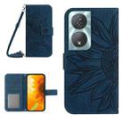 For Honor 90 Smart Skin Feel Sun Flower Pattern Leather Phone Case with Lanyard(Inky Blue) - 1