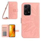 For Honor 200 Lite Global Skin Feel Sun Flower Pattern Leather Phone Case with Lanyard(Pink) - 1