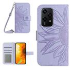 For Honor 200 Lite Global Skin Feel Sun Flower Pattern Leather Phone Case with Lanyard(Purple) - 1