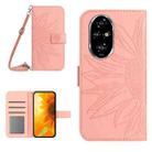 For Honor 200 5G Global Skin Feel Sun Flower Pattern Leather Phone Case with Lanyard(Pink) - 1