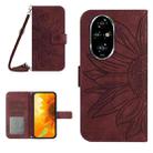 For Honor 200 5G Global Skin Feel Sun Flower Pattern Leather Phone Case with Lanyard(Wine Red) - 1