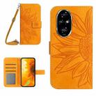 For Honor 200 5G Global Skin Feel Sun Flower Pattern Leather Phone Case with Lanyard(Yellow) - 1