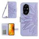 For Honor 200 Pro 5G Global Skin Feel Sun Flower Pattern Leather Phone Case with Lanyard(Purple) - 1