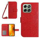 For Honor X6b Skin Feel Sun Flower Pattern Leather Phone Case with Lanyard(Red) - 1