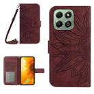 For Honor X6b Skin Feel Sun Flower Pattern Leather Phone Case with Lanyard(Wine Red) - 1